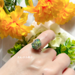 ꫛꫀꪝcolor💚【森のずきんちゃん】緑 グリーン マトリカリア ドライフラワー 花びら 鉱石 クリア 氷 フリーサイズ ピンキーリング