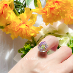 ꫛꫀꪝcolor💜💚【grapeずきんちゃん】緑 グリーン 紫 パープル マトリカリア ドライフラワー 花びら 鉱石 クリア 氷 フリーサイズ ピンキーリング