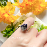 再販×3❣️【midnightずきんちゃん】黒 ブラック 紫陽花 ドライフラワー 花びら 鉱石 クリア 氷 フリーサイズ ピンキーリング