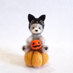 羊毛フェルトのハロウィン飾り　黒猫になったトイプードルちゃん