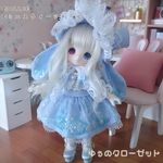 ※1着のみ【オビツ11、リロロ、アンティーユ服】スワロフスキーのシャカシャカぱすてるうさドレス ブルー