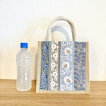 インド刺繍リボンのジュートバッグ/ブルー系/かごバッグ/エコバッグ/サブバッグ/麻バッグ/花柄/春バッグ