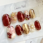 【再販3】𝐅𝐮𝐫𝐢𝐬𝐨𝐝𝐞&𝐖𝐚𝐠𝐚𝐫𝐚 👘　うるつや人気の成人式ネイル　振袖　着物　和柄　ゴールド　ニュアンスネイル