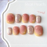 Real Peach🍑  ネイルチップ 桃ネイル 桃 もも ピーチ 果物 フルーツ 夏ネイル 夏 水滴 リアル キラキラネイル ピンク イエロー マグネットネイル パステルカラー