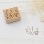 秋の味覚サンマを七輪で焼く猫のはんこ