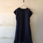 【夏SALE】LINEN＊フレンチスリーブV襟ワンピース　フレンチリネン 　DB