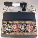 インド刺繍リボン パスケース　NO.002紺