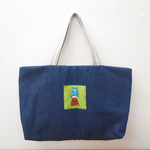 【跳び箱ねこ刺繍入り】デニムトートバッグ