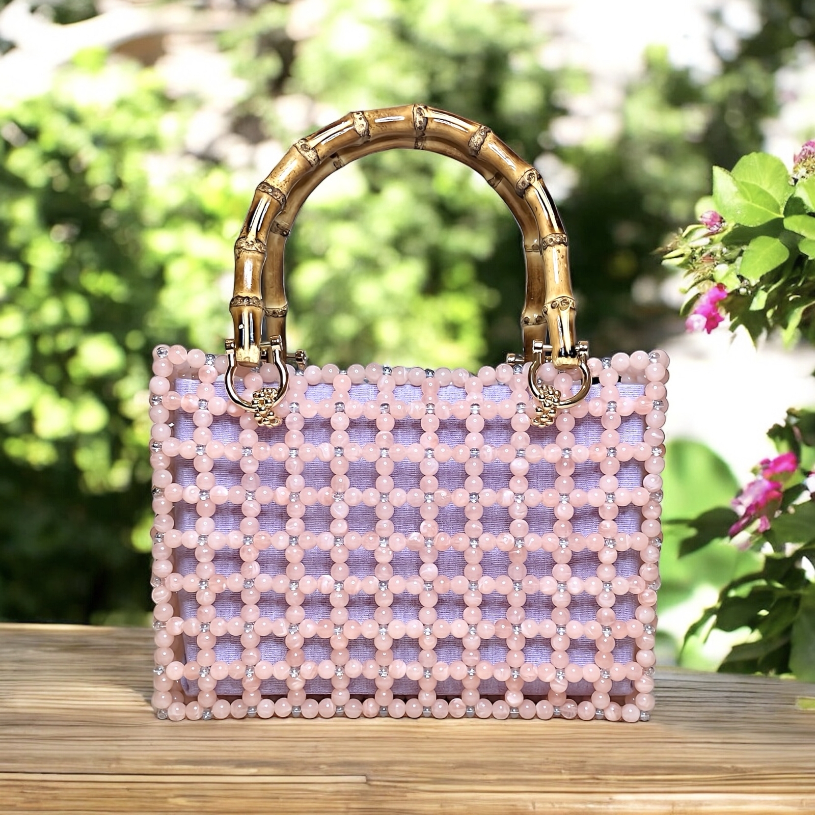 【ハンドメイド】西陣織金襴 金糸 ラメ糸ハンド バッグ バンブー 持ち手#B10 ハンドメイド 西陣織金襴 金糸 ラメ糸ハンド バッグ バンブー