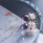 【 灯篭花 】フローライト ファセットドロップ ピアス/イヤリング⌇﻿14kgf 天然石⌇﻿浴衣 着物 秋色 珊瑚