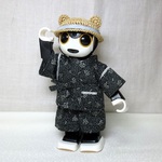 【bba931様用】甚平風ロボホンの服　黒地に点描風お花模様とお帽子のセット