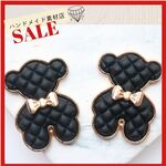 【2個】 デコ キルティング風 くま ゴールド系 デコパーツ 貼り付け カボション 