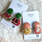 【一点物】インド刺繍リボン ボタンピアス イヤリング