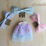 【値下げ】22cmドール服 グラデーション ワンピース ヘアアクセ付き