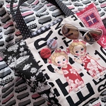 a様ご予約/ブラック＆レッドモチーフ/ティキちゃん&サマー＆ハイビスカス/4面短めショルダートートバッグ
