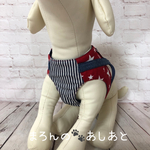 【定番】犬猫ハーネス レッド☆ネイビー星×ヒッコリー  