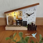 ミニチュア　カフェショップ置き時計　照明