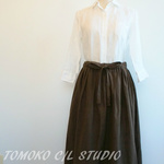 タック入りロングスカート（ブラウン）