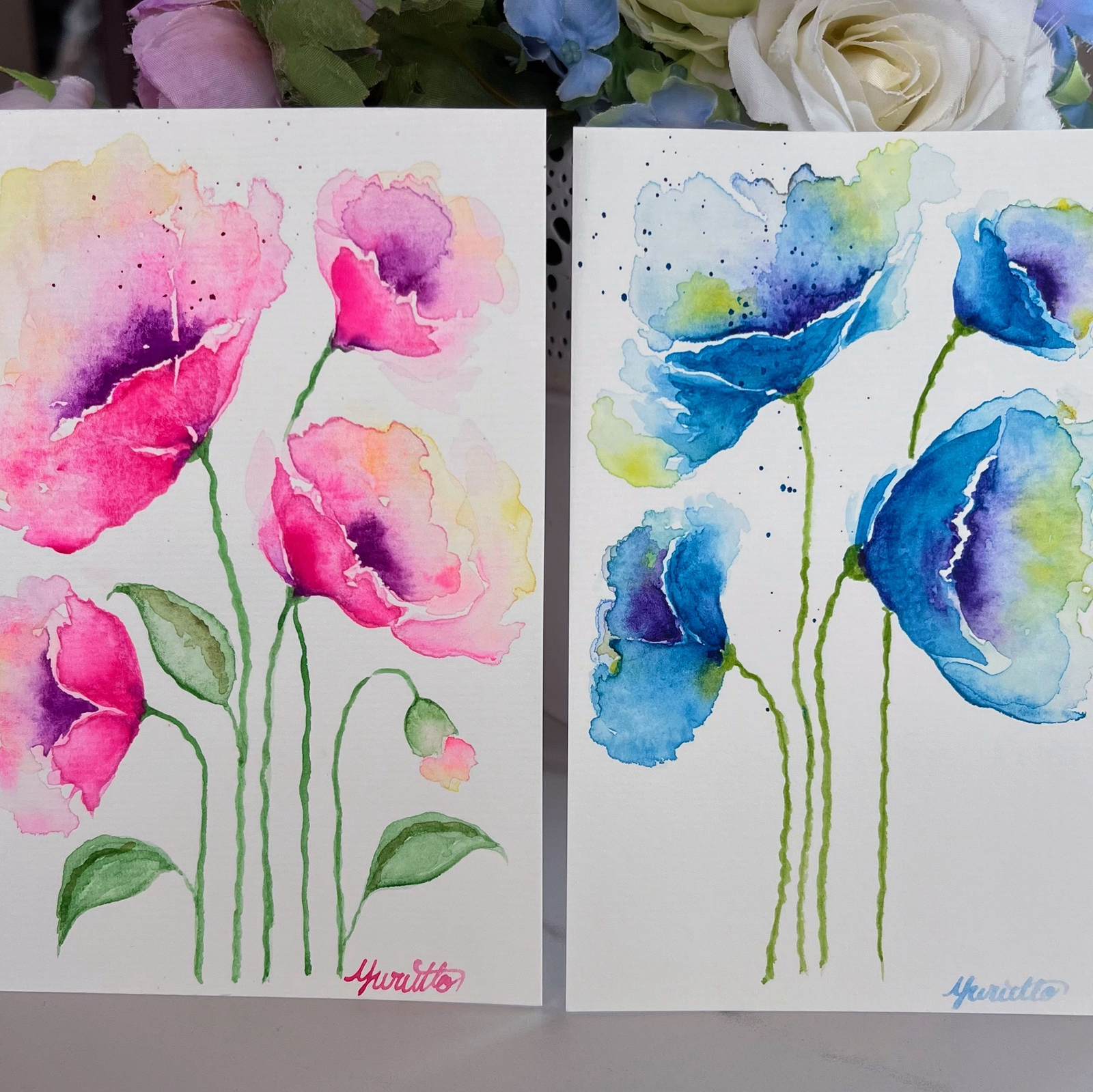 水彩画 絵画 原画『青い花』 - Yurutto suisai-(ゆるっと水彩