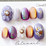 【再販7】énoiマグネット パープル フラワー ジェルネイルチップ