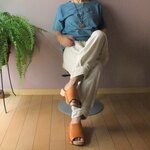asana チューリップ裾のヘンプ100％イージーパンツ●きなり