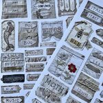 ビンテージ 布 · 綿 生地風　人魚　英字　素材紙　 コラージュ　デザインペーパー（M）
