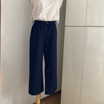 ☆インディゴ染め(縦織り糸込み)ストレートクロップドパンツ