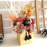 赤い帽子の黒ネコとかぼちゃのロマンチックハロウィン◇ハロウィンオブジェ◇セメントポット◇造花◇インテリア