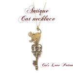 キーキャット  猫 アンティーク風 ネックレス Cat's Love Potion