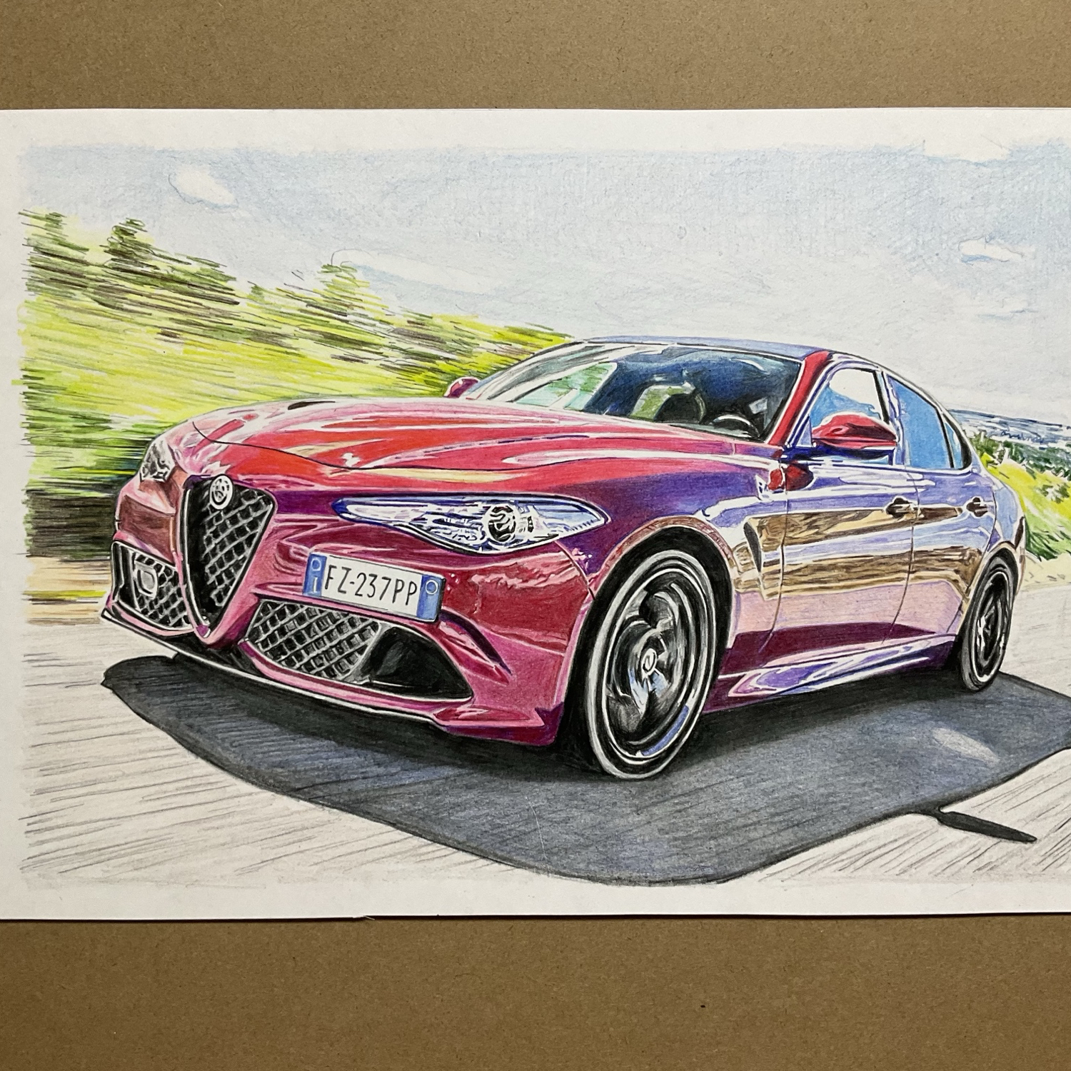 車 バイク描きます(色鉛筆画)A4サイズ(210mm×300mm) - アトリエ 雅