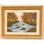 和紙ちぎり絵『秋の清流』葉書サイズ原画