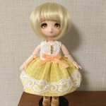 オビツ11サイズ　ギンガムチェックワンピース/きいろ