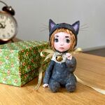 黒猫の招き猫　和紙人形