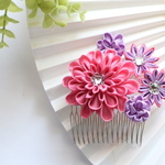 つまみ細工 ピンクの半玖珠コーム