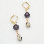 ダルメシアンジャスパーとチェコビーズフラワーのピアス