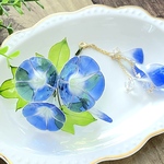  ✨朝露に輝く朝顔の髪飾り✨　着物　和装　浴衣　ディップアート　ディップフラワー　夏　ブルー　夏祭り　枯れない花　ロング　和風　つやつや　ブルー　グラデーション