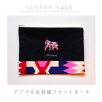 アフリカ布刺繍フラットポーチ