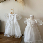 再販　ベビーチュールドレス　ベビー服　キッズ服　サマーワンピ　1歳誕生日 ハーフバースデー　80-90サイズ　パールボタン