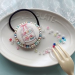 マカロン  ビーズ刺繍  くるみボタン  ヘアゴム 
