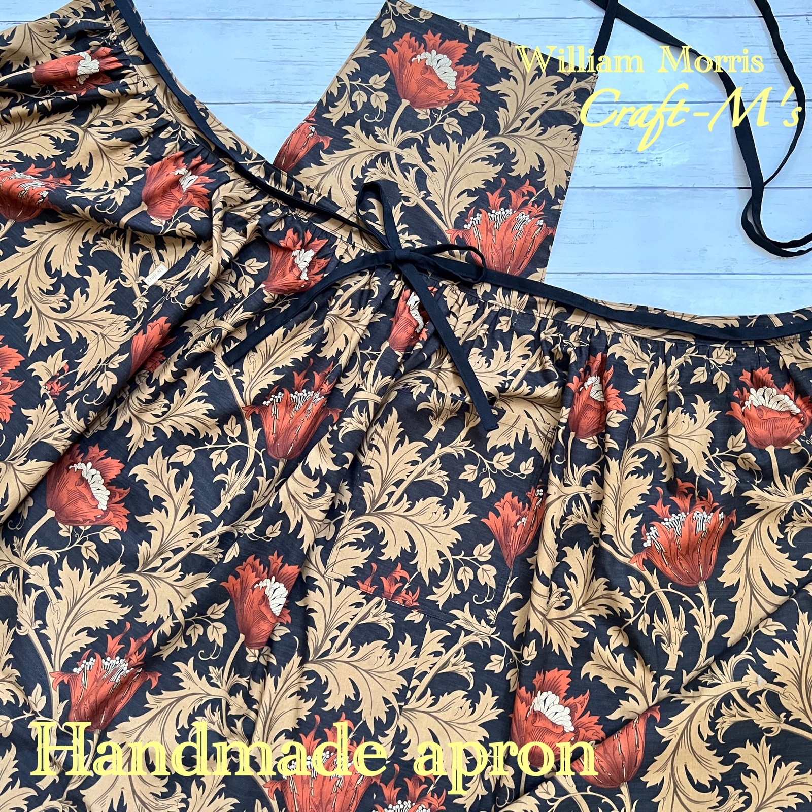 ウィリアムモリス 2wayギャザーエプロン ピンパネル ハンドメイド ウィリアムモリス 2wayギャザーエプロン ピンパネル