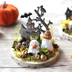 【受注制作】☆ハロウィンの切り株アレンジ☆ プリザーブド&ドライフラワー　ハロウィン　もぐもぐお化け