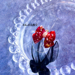 【繋ぐ】赤 りぼん 薔薇 ローズ ドッド パール ドライフラワー 花びら フリーサイズ リボン リング