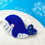 【海シリーズ】クジラ　ビーズ刺繍　ブローチ　キーホルダー