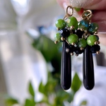 2pcs)3509)ビーズタッセル)Green×Black)#4h