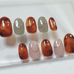 他サイトでも大人気　サイズオーダー　秋冬　アシンメトリー　べっこうネイル　ニュアンスネイル　ネイルチップ　ピンク　グリーン