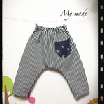 再2販☆新「児島のヒッコリーデニム」サルエルパンツ☆ストレッチ素材