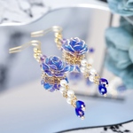 Blue Rose耳飾り(ピアス,イヤリング)(ディップアート)