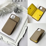 本革　手帳型　カード収納　名入れIPHONEケース　etaupe+yellow