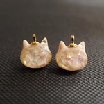 訳あり 2個 11.5mm 樹脂ねこチャーム ピンク ペア 猫型 猫 ネコ ホログラム 動物