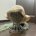 ☆手編み 真麻混 フリル バケットハット☆オレンジ